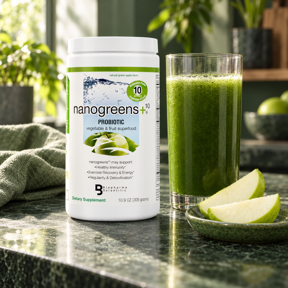 Nanogreens probiotic green apple morning drink ritual