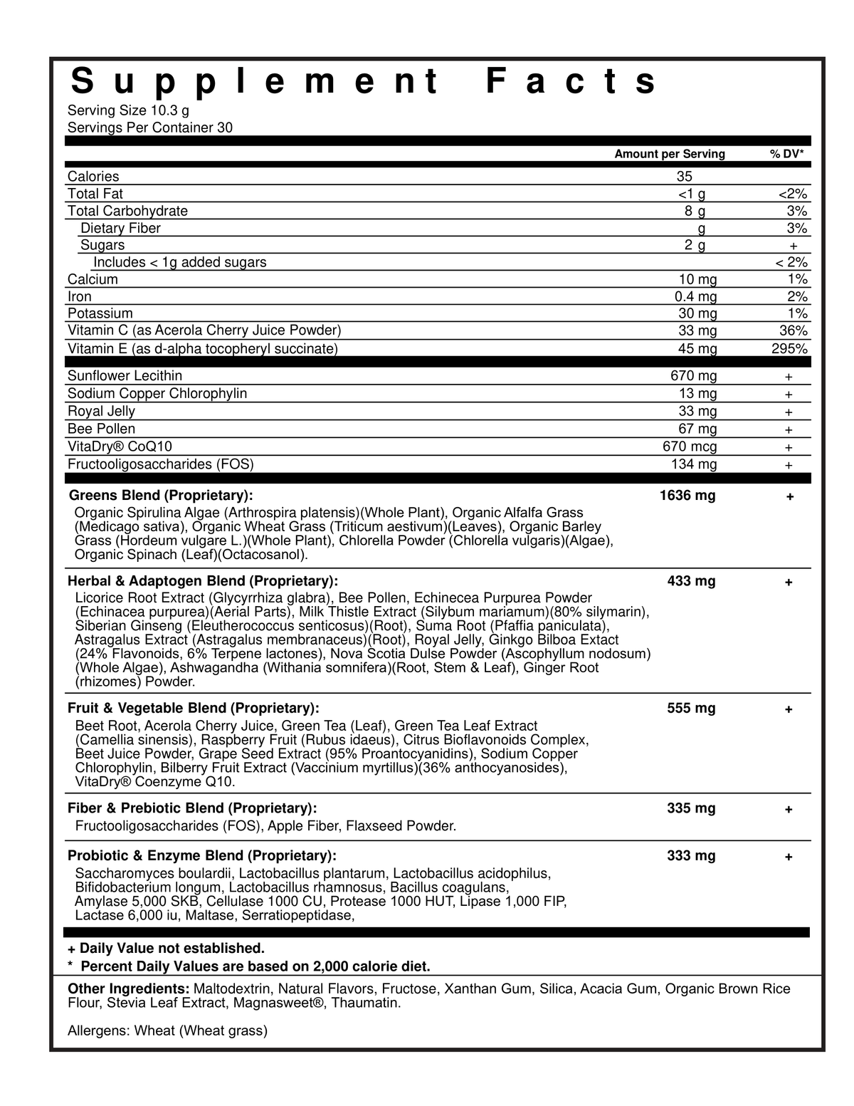 NanoGreens + Probiotic - Supplement Facts, 10.3 g serving, 30 servings