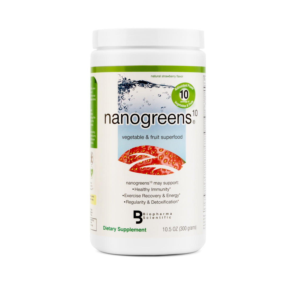 NanoGreens Strawberry - 300 g bottle front