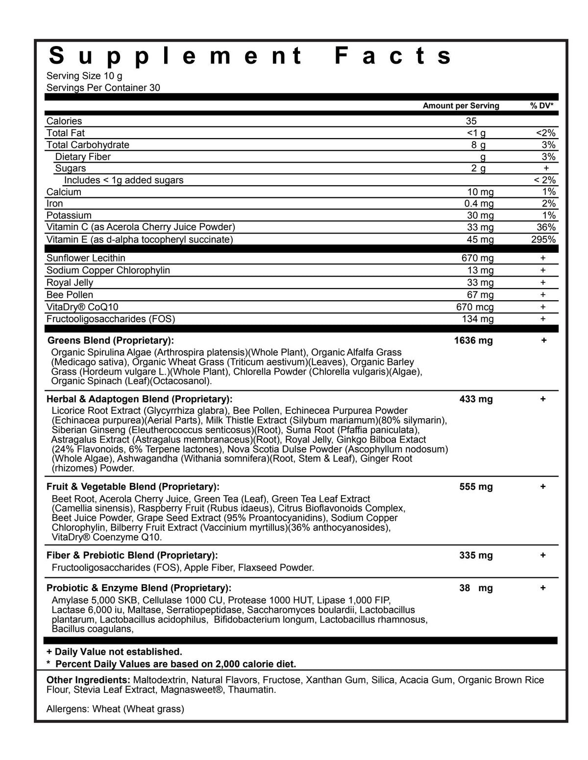 NanoGreens - Supplement Facts, 10 g serving, 30 servings