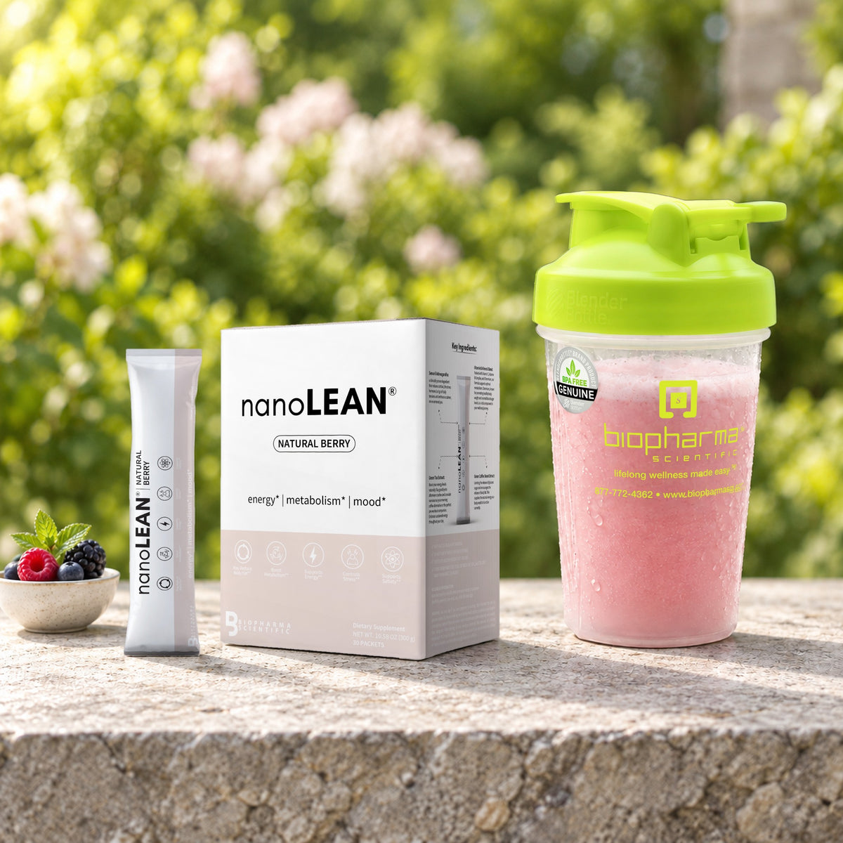 NanoLean Natural Berry carton in a fresh morning still life