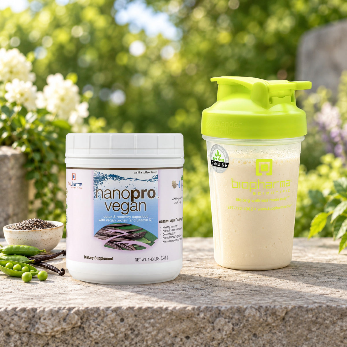 NanoPro Vegan tub in a fresh morning still life