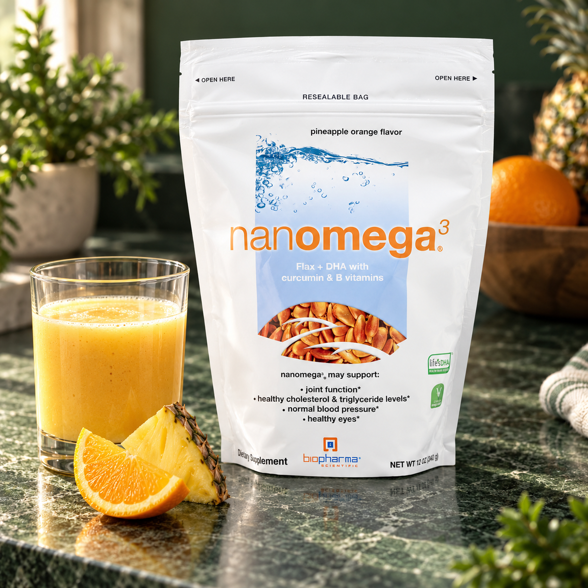 Nanomega pineapple orange morning drink ritual